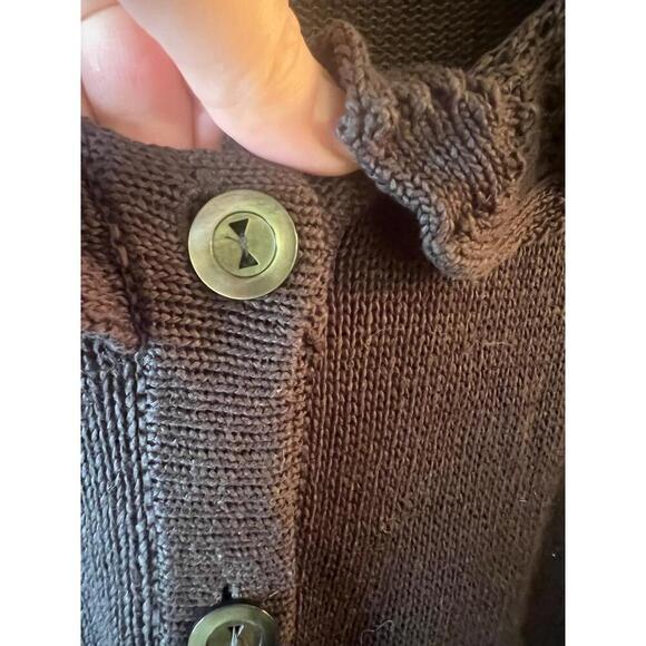 MaxMara Weekend Dark Brown Ruffled Neckline Long Sleeve Button Up Cardigan Large - Picture 6 of 10